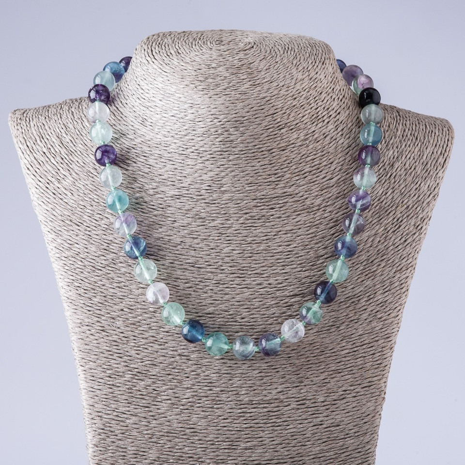 Fluorite Necklace with Smooth Beads 10mm, 48cm