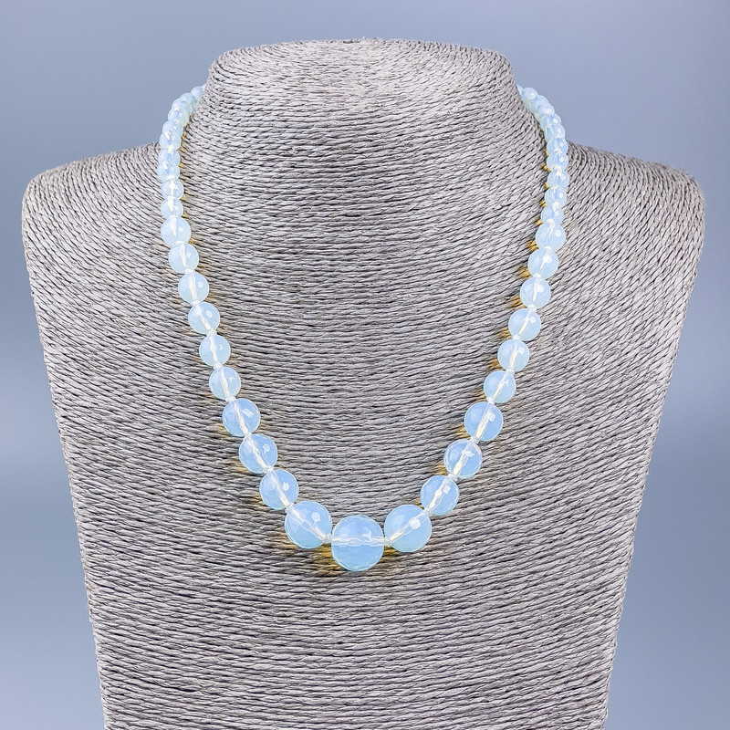 Moonstone Necklace (Synthetic) Graduated Faceted Beads, 6–14 mm Diameter, 48 cm Long