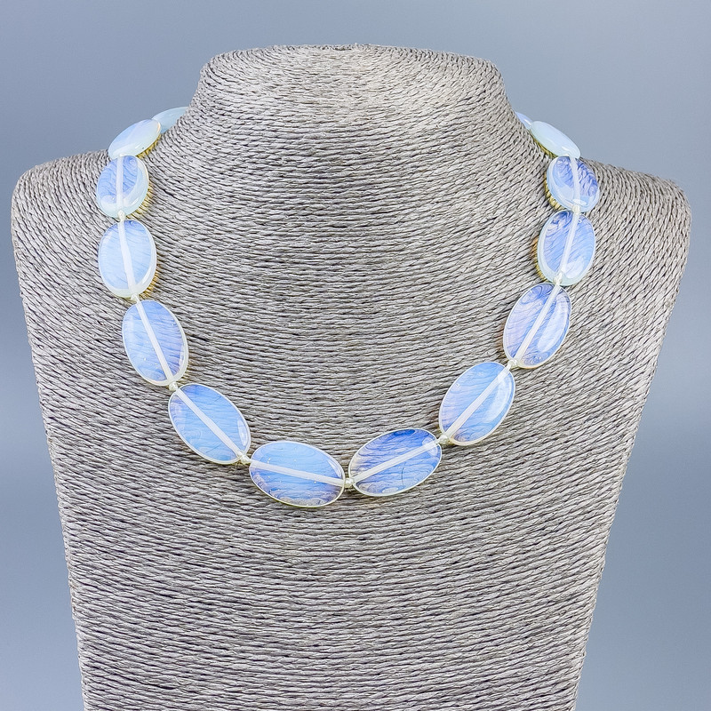 Moonstone Necklace (Synthetic) - Oval Beads, 25×16×5.5 mm, 46 cm long