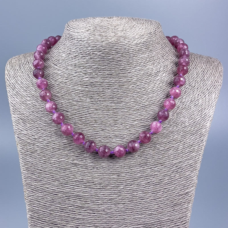 Natural rubellite tourmaline necklace with a faceted bead, 10 mm diameter, 48 cm long