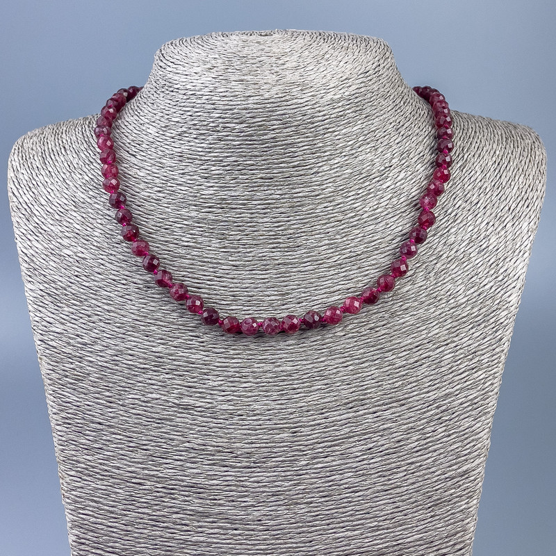 Necklace with natural tourmaline gemstone, faceted bead, 6 mm diameter, 48 cm length +