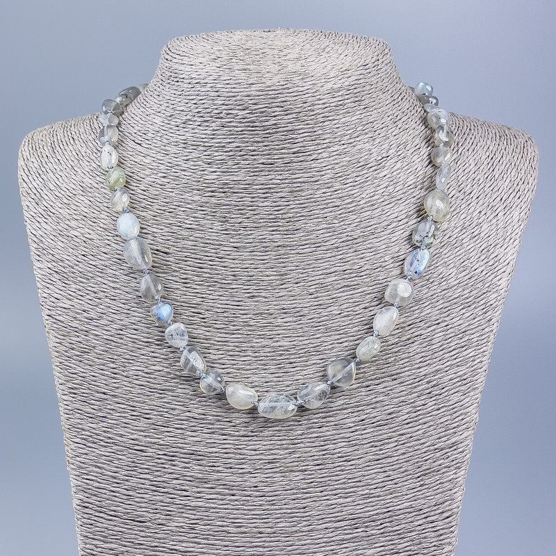 Natural Labradorite Faceted Beaded Necklace, 7–10 mm beads, 50 cm length