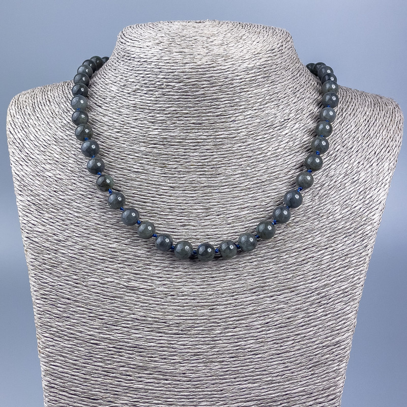 Necklace with natural Labradorite stones, smooth beads, 8 mm diameter, 46 cm length