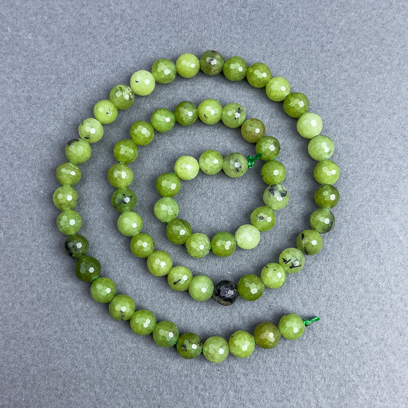 Canadian Jadeite Beads - Natural Stone, Faceted Beads, 6 mm Diameter ±, 38 cm Length