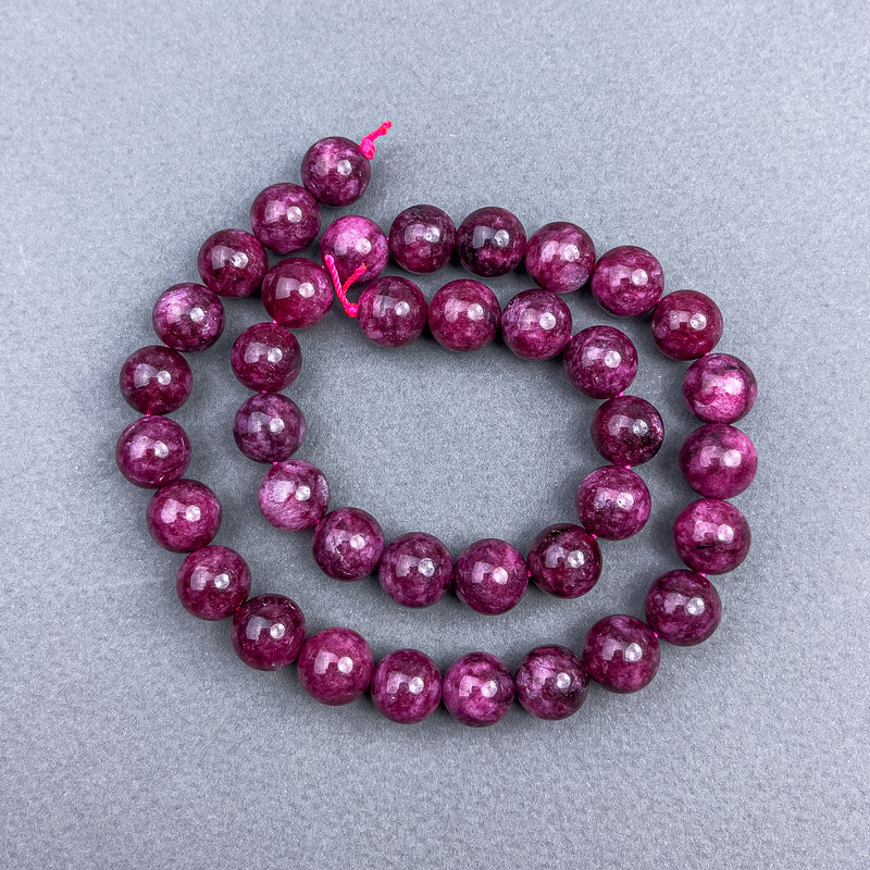 Tourmaline Rubellite Beads, Natural Stone, Smooth Round Beads, 10 mm Diameter ±, On Thread, Length 38 cm+
