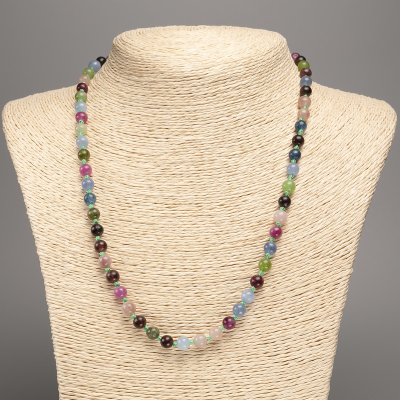 Natural Stone Bead Necklace, Assorted Smooth Beads, 6 mm Diameter, 50 cm Length +