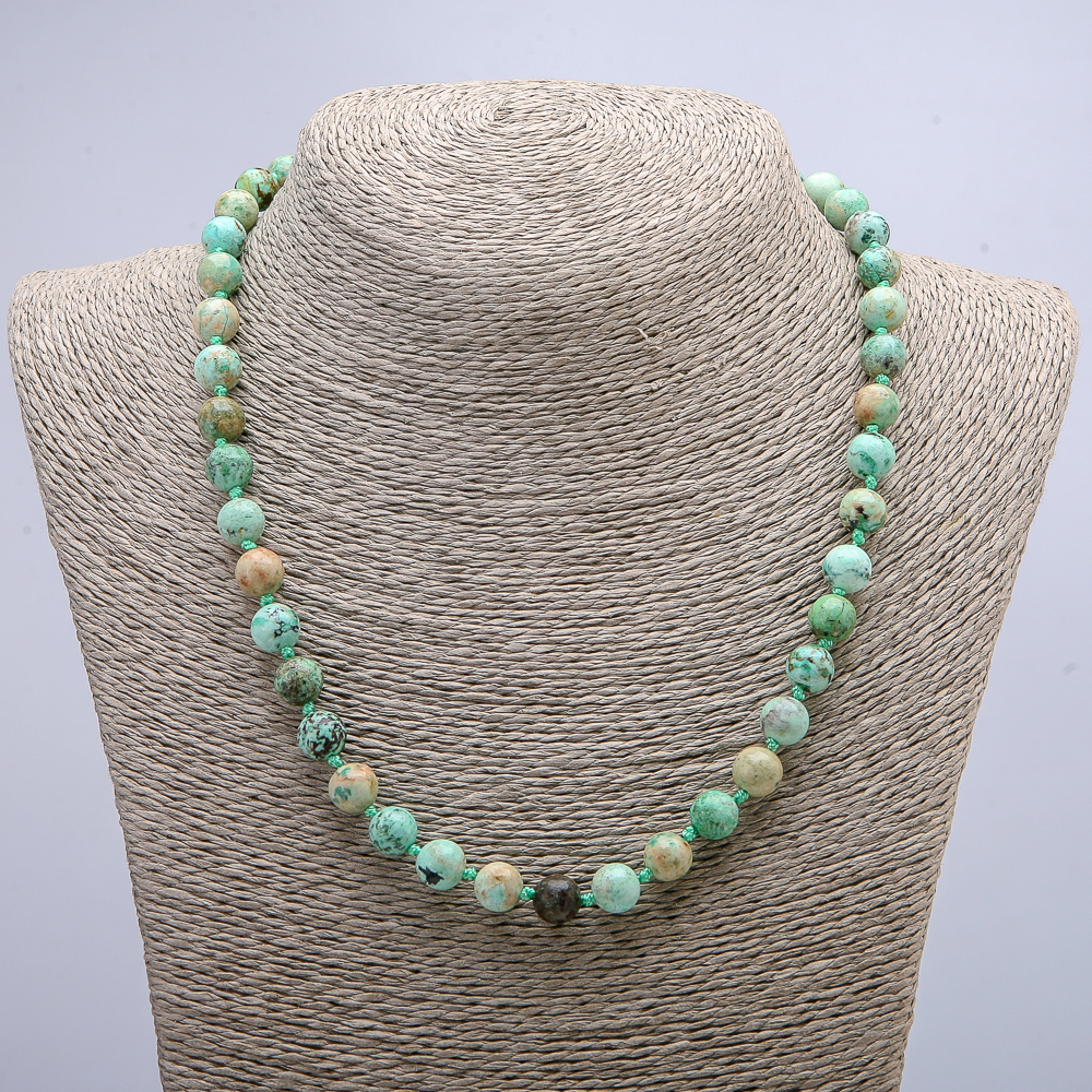 Amazonite natural stone necklace with smooth beads, 8 mm diameter, 46 cm length +