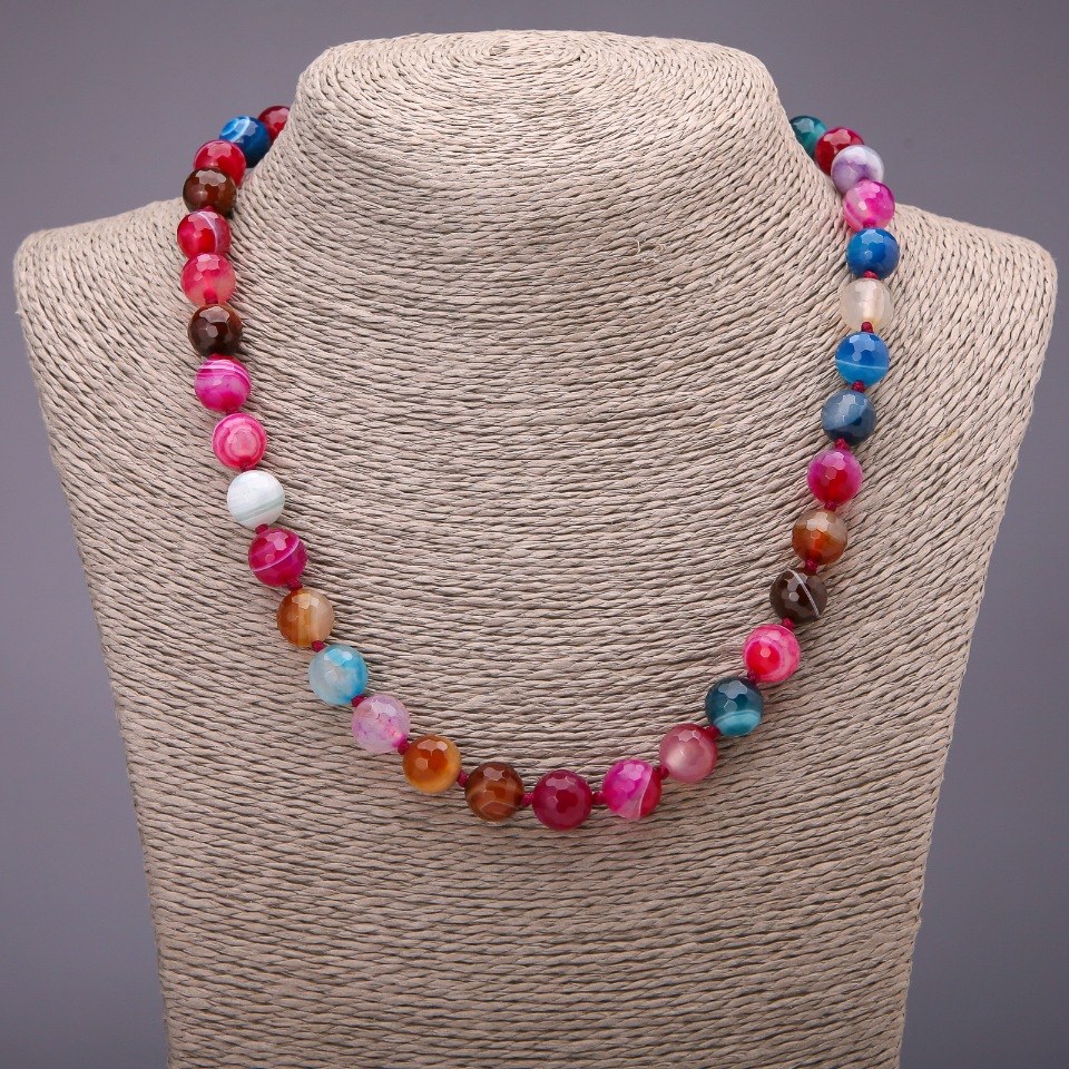 Necklace of natural agate, Assorted colors, faceted beads, diameter 10(±)mm, length 48 cm