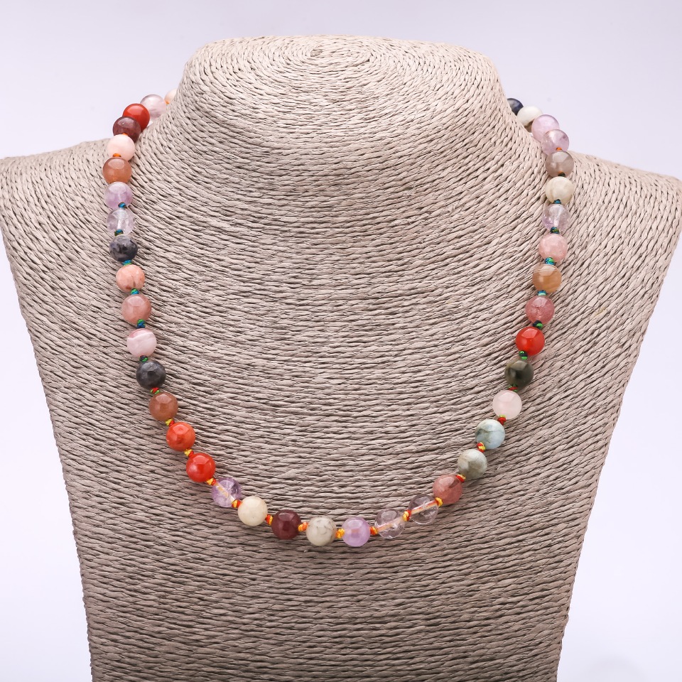 Natural Stone Assortment Necklace with Smooth Beads, 8mm Diameter, 45cm Length