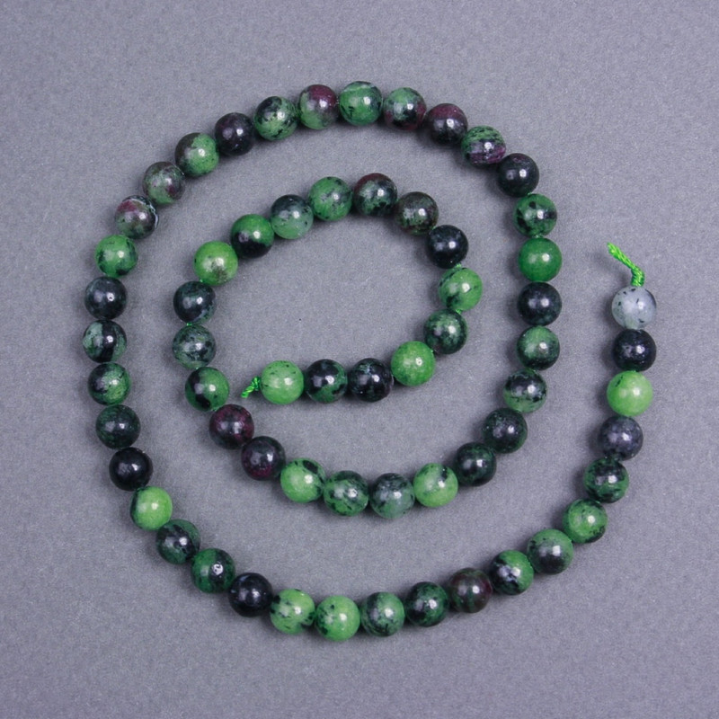 Zoisite Beads, Natural Stone, Smooth Round Beads, Diameter 6.5 mm, on a Thread, Length 40 cm