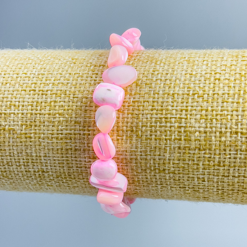 Bracelet Pearlescent White-Pink Faceted Bead, diameter 8x6 mm, length 18 cm (stretch)