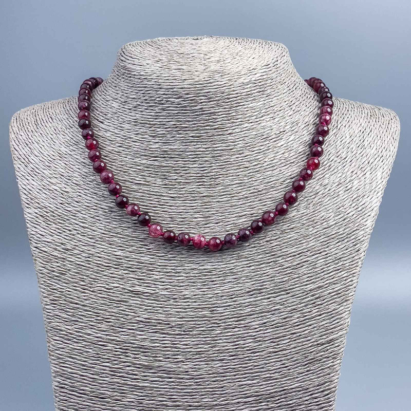 Rubellite Tourmaline Necklace with natural smooth beads, 6.5 mm diameter, 48 cm length
