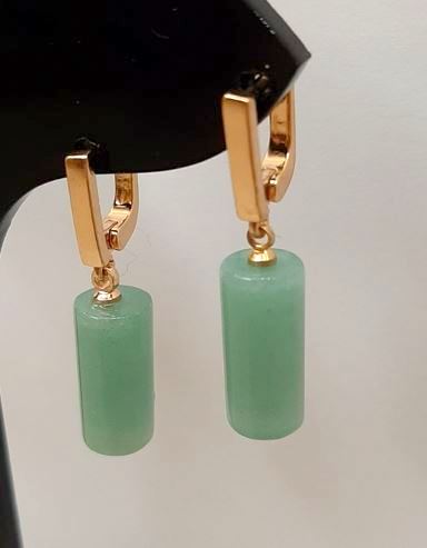 Nephrite Earrings Cylindrical Natural Stone, diameter 17.5 x 8 mm +/-, length 3.5 cm +/-