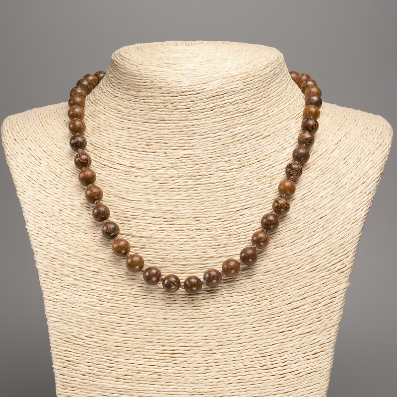 Wooden Jasper Smooth Bead Necklace, Diameter 8.5 mm, Length 48 cm