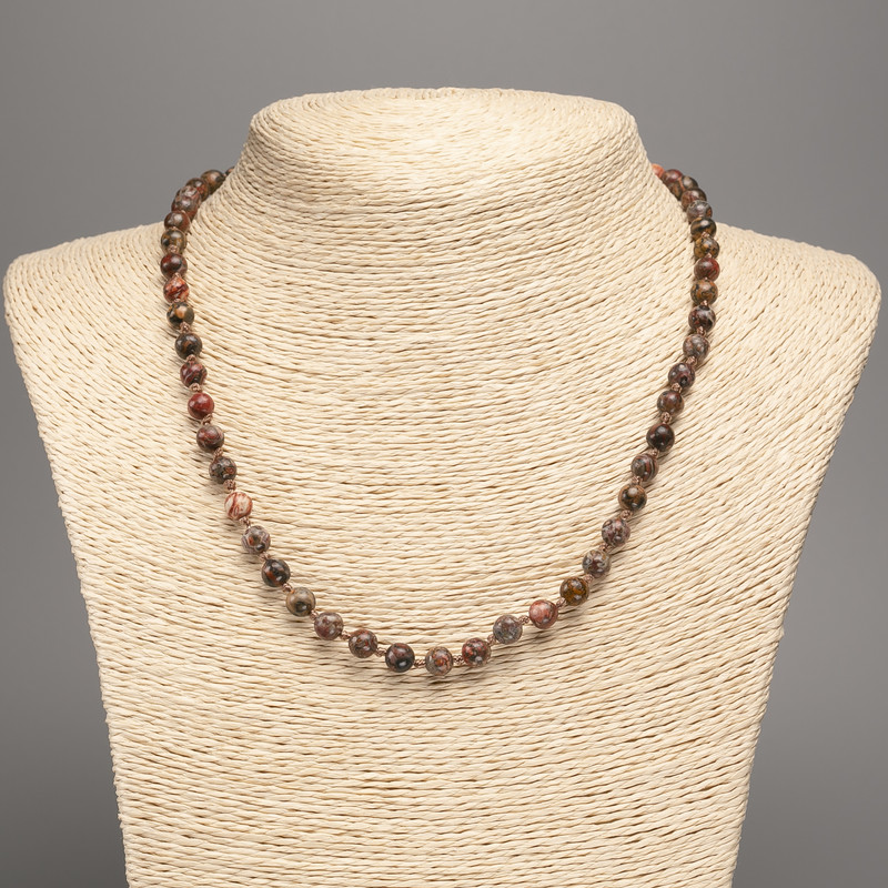 Leopard Jasper Necklace, synthetic acrylic, smooth 6 mm beads, 48 cm length