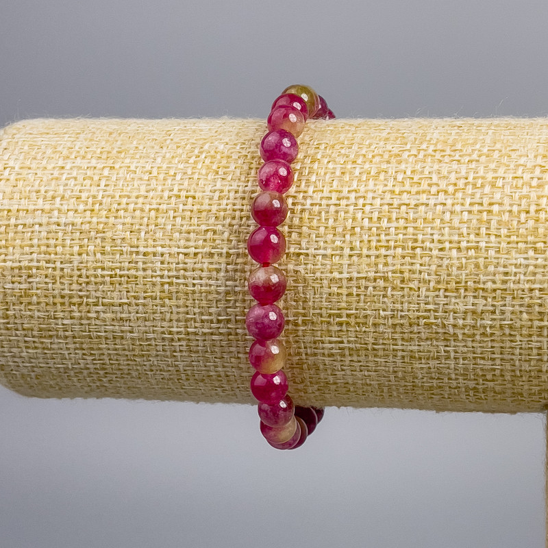 Watermelon Tourmaline Bracelet (Synthetic) Smooth Beads, 6 mm Diameter, 18 cm Length, Stretch
