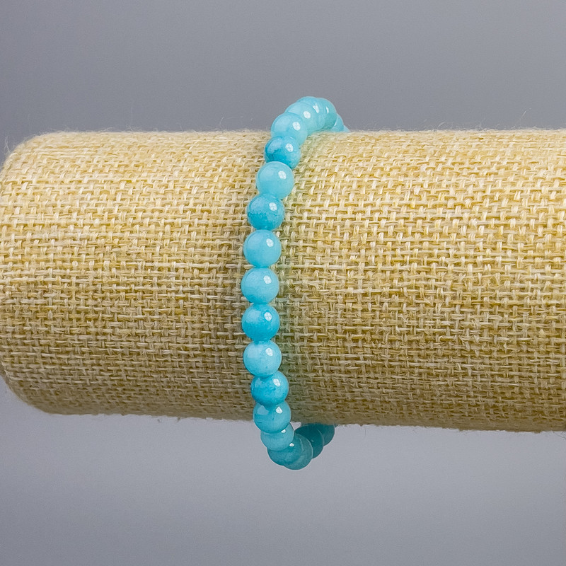 Blue Aquamarine Bracelet with Smooth Beads, 6± mm Diameter, 18 cm Stretch