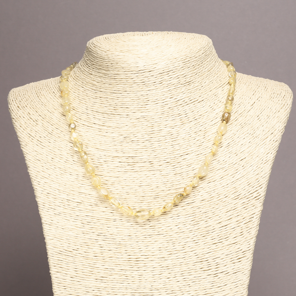 Natural Stone Necklace with Rutile Quartz, Faceted, Bead Size 8×6 mm, Length 45 cm