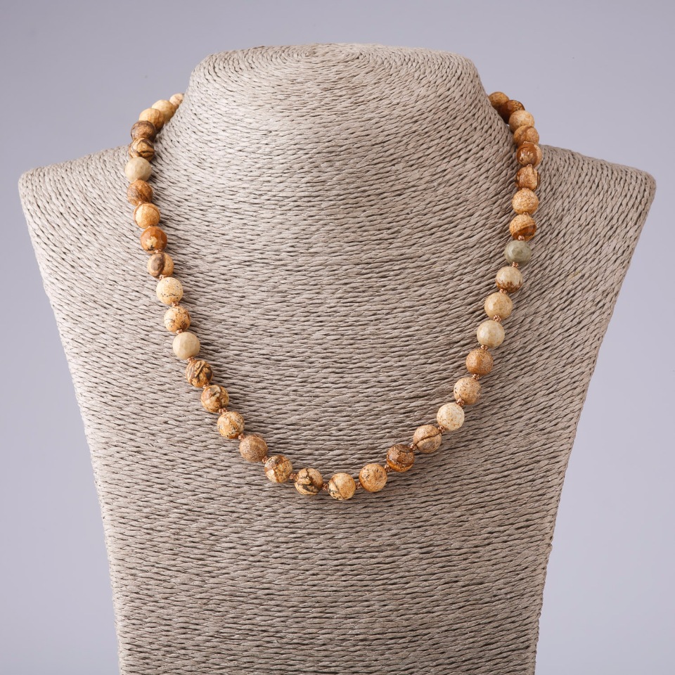 Picture Jasper Necklace, Faceted Beads, 8mm Diameter, 48cm Length