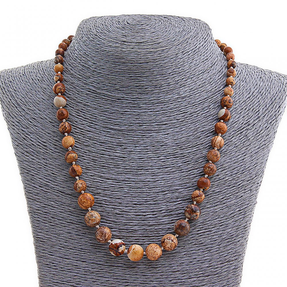 Picture Jasper Necklace, Natural Stone, Bead Size 6–11 mm, Length 45 cm
