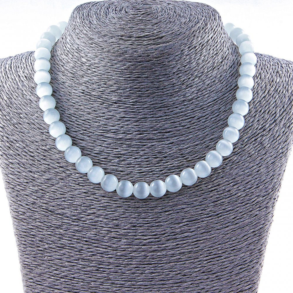 Cat's Eye bead necklace 10mm gray, 40 cm long
