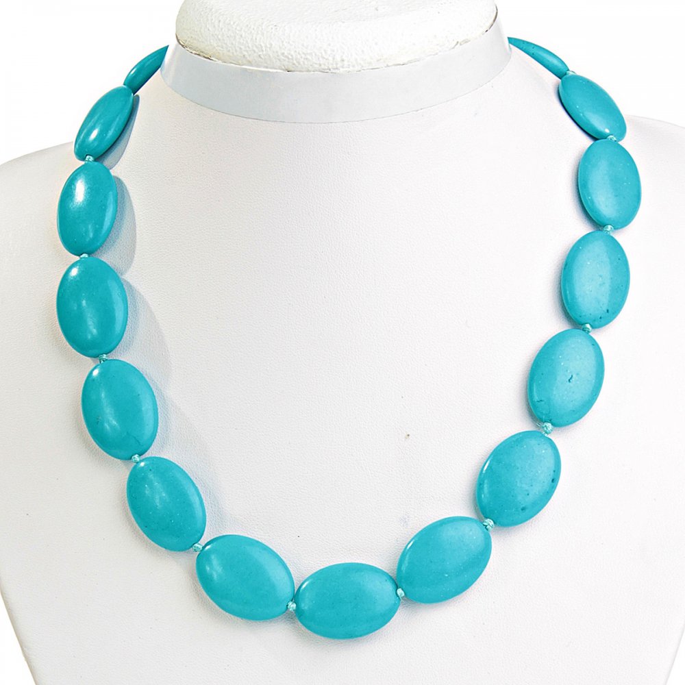 Blue Turquoise Necklace Oval 18x24mm, Length 46 cm