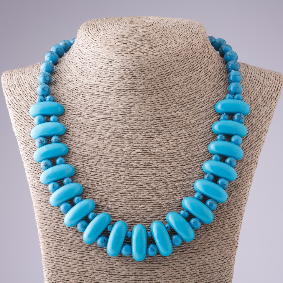Necklace Cleopatra Turquoise Blue, 10×25 mm links and 10 mm beads, 50 cm length