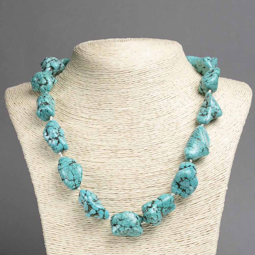 Necklace natural turquoise stone (pressed) green natural form, length 50 cm, diameter 28×20 mm (+-)