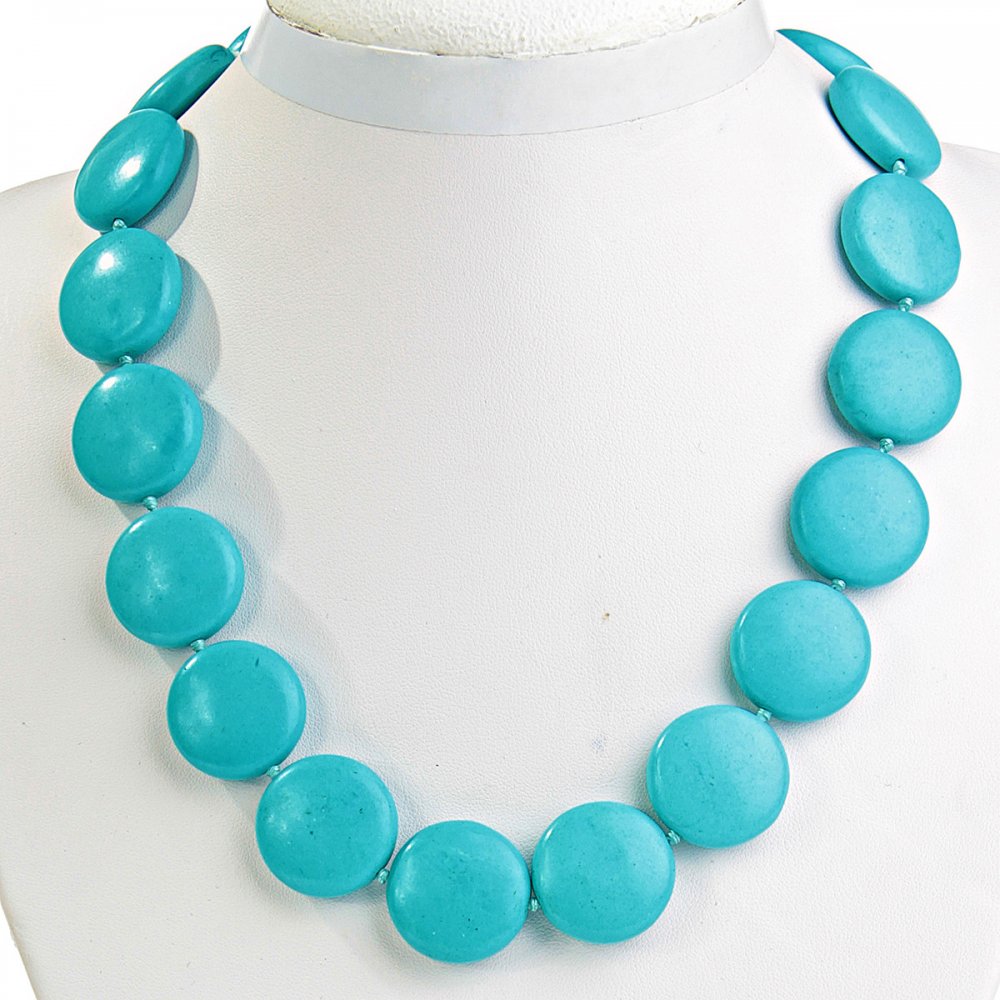 Blue Turquoise Necklace (Synthetic) Coin Beads 22mm, 45 cm length