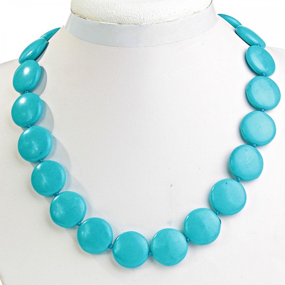 Blue Turquoise Necklace (Artificial) Coin Beads 20mm, Length 46 cm
