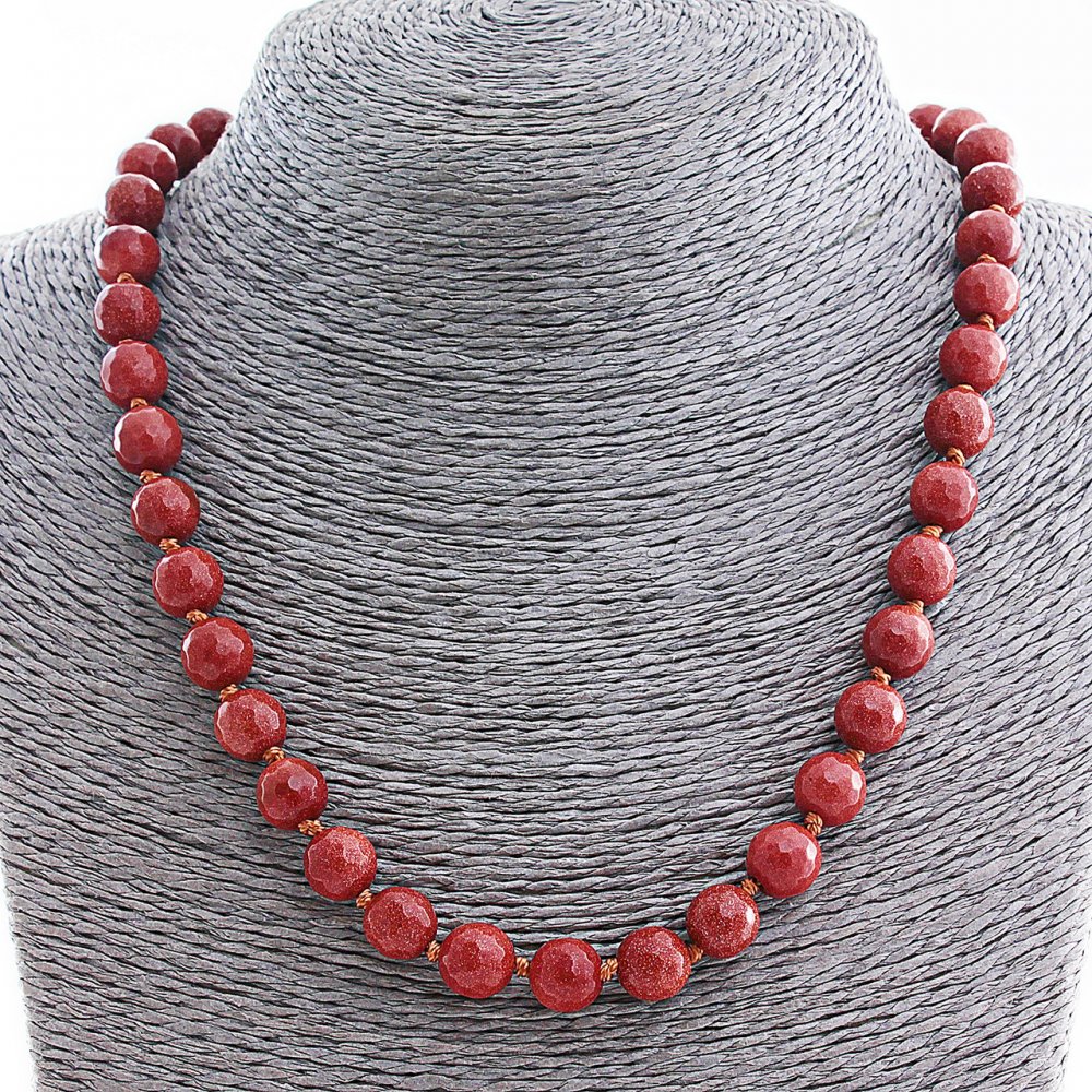 Aventurine Necklace (Synthetic) 'Golden Sand', 10mm Faceted Beads, Length 50 cm