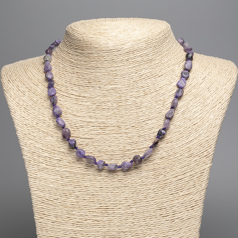 Charoite Necklace, natural gemstone, faceted beads, diameter 10x7 mm, length 49 cm