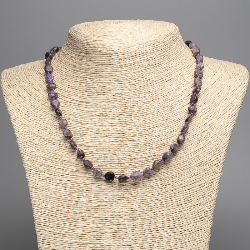 Charoite Necklace with natural stone, faceted beads, diameter 8×7 mm, length 50 cm