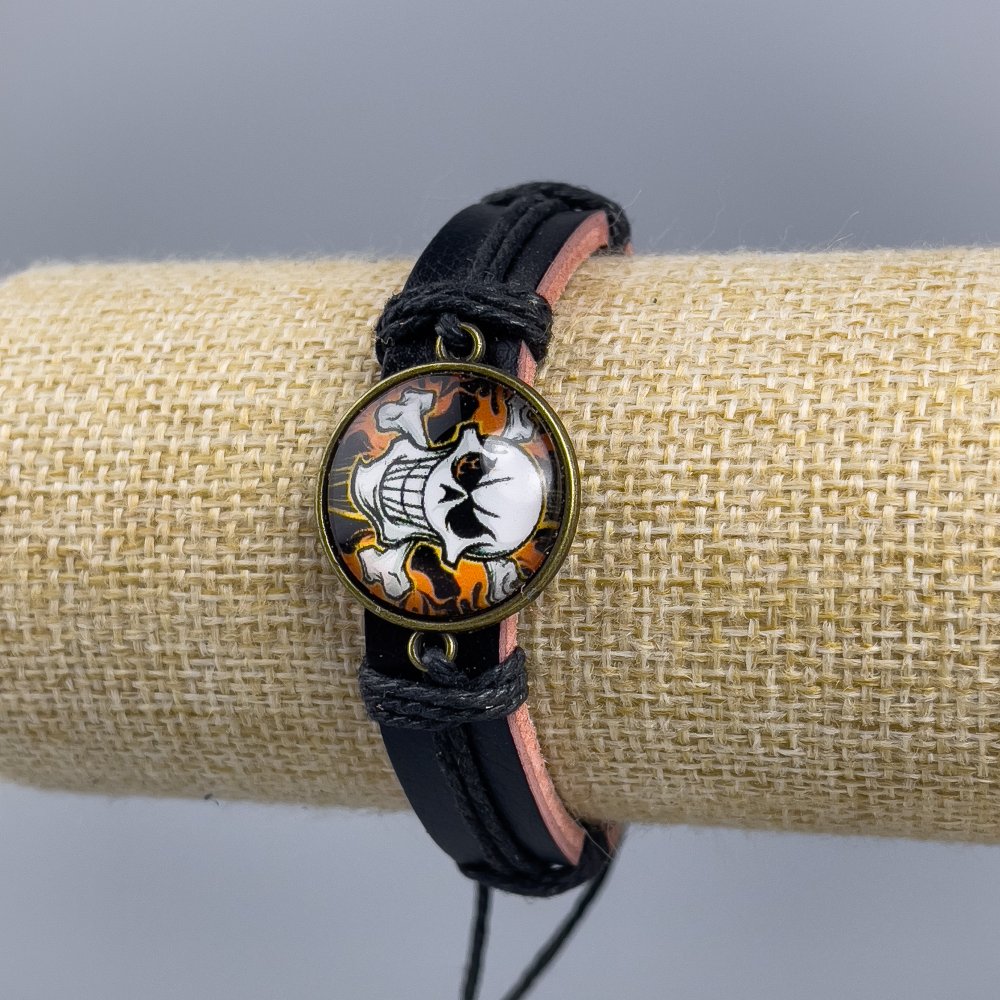 Eco-leather bracelet with skull on adjustable drawstrings (1 pc)