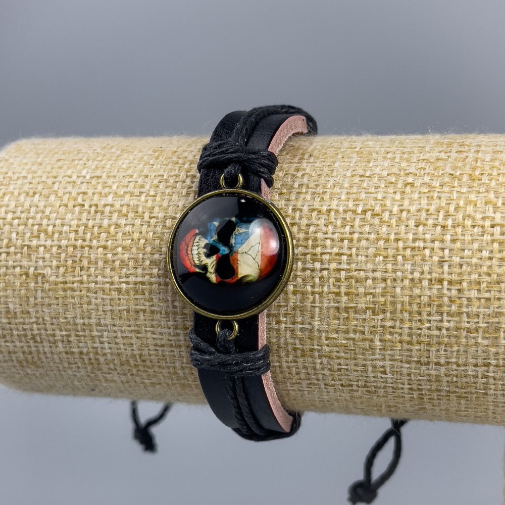 Eco-leather bracelet Skull with flag on drawstrings 1 piece