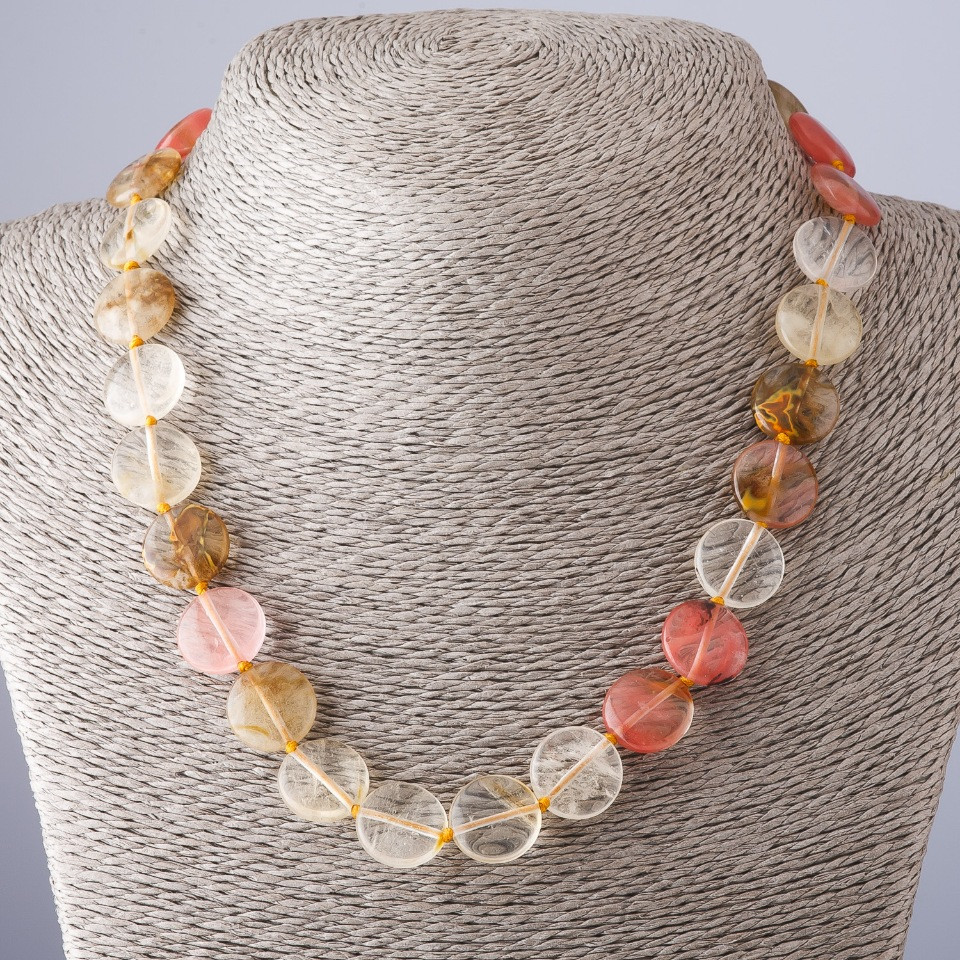 Chalcedony Coin Necklace, 15mm Beads, 45cm Length
