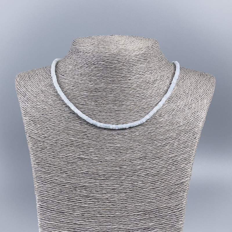 Choker necklace made of natural mother-of-pearl (toned) cool white smooth rondel beads, 4x2 mm, length 48 cm ±