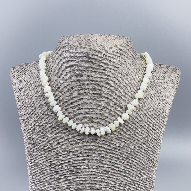 Natural Mother-of-Pearl Necklace (toned) Milky White Chips, 8 mm, 50 cm