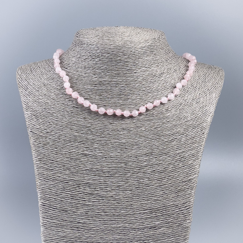 Rose Quartz Natural Stone Necklace with a Faceted Bead, 6 mm Diameter, Length 50 cm