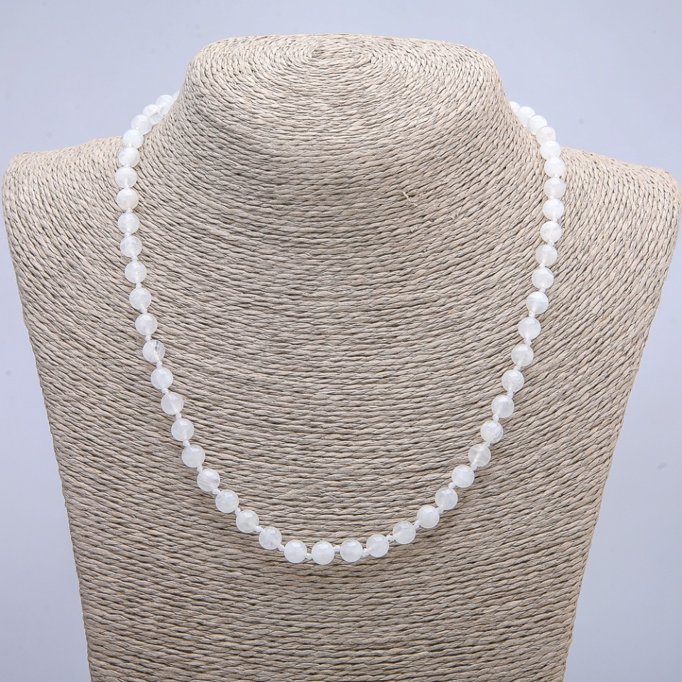 Adularia Natural Stone Necklace - Smooth Beads, 8mm Diameter, 45cm Length +