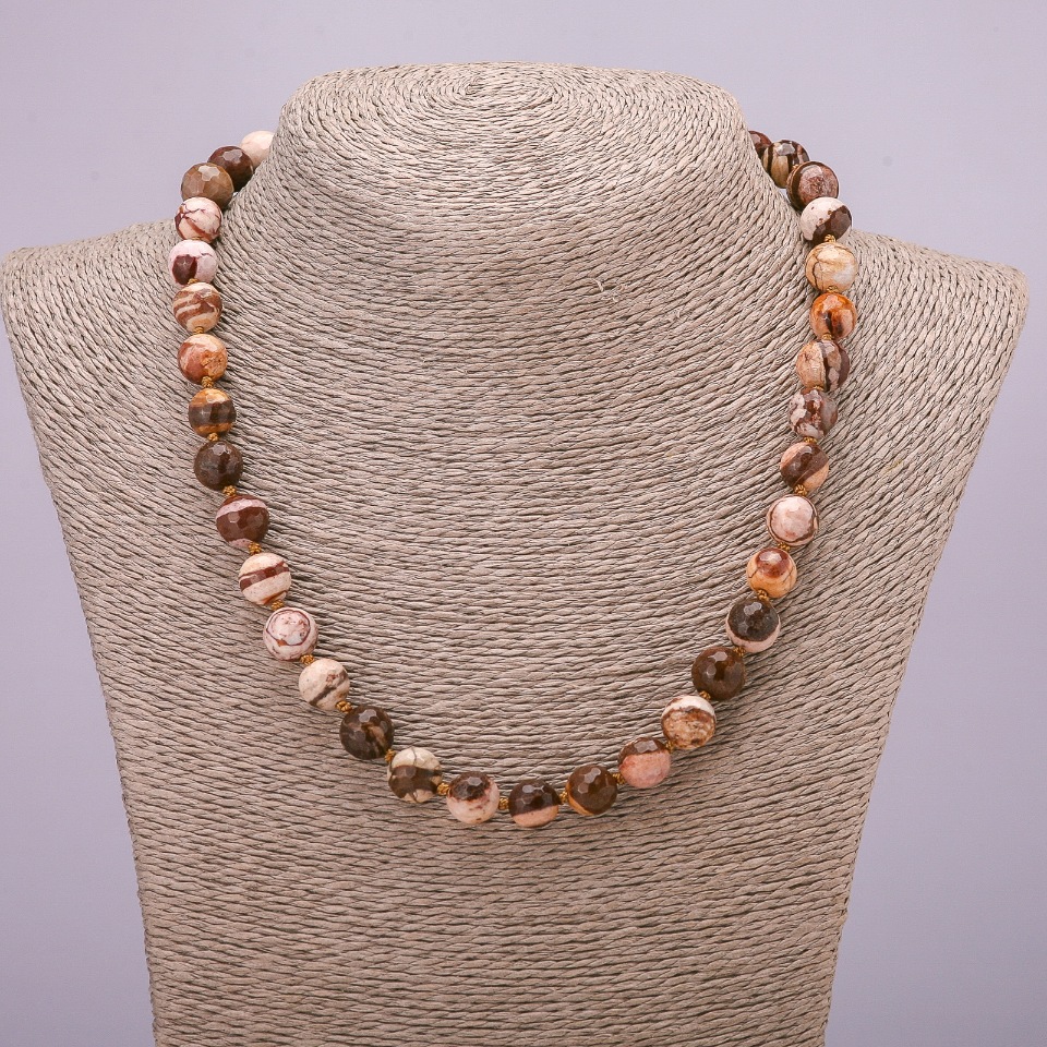 Natural Jasper Necklace with Faceted Bead, 10 mm (±) diameter, 48 cm length