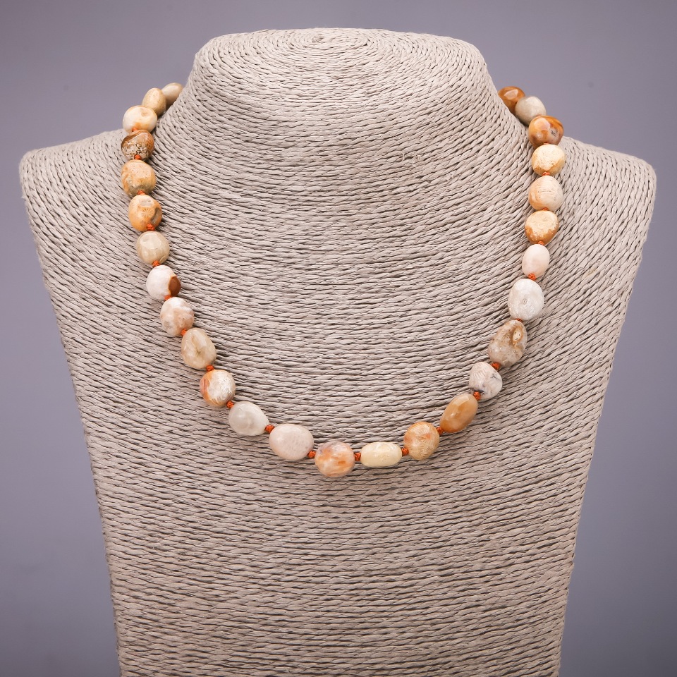 Beaded necklace of natural jasper, tumbled, diameter 10x14 mm (±), length 48 cm
