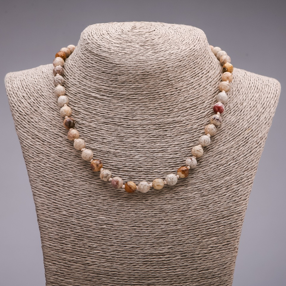 Natural Jasper Necklace with Landscape Jasper faceted beads, 8 mm diameter, 45 cm length