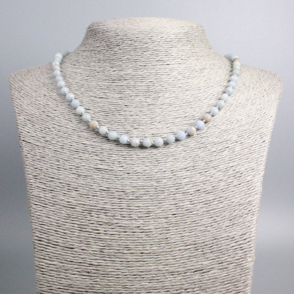 Aquamarine necklace with faceted beads, diameter 5.5 mm, length 48 cm