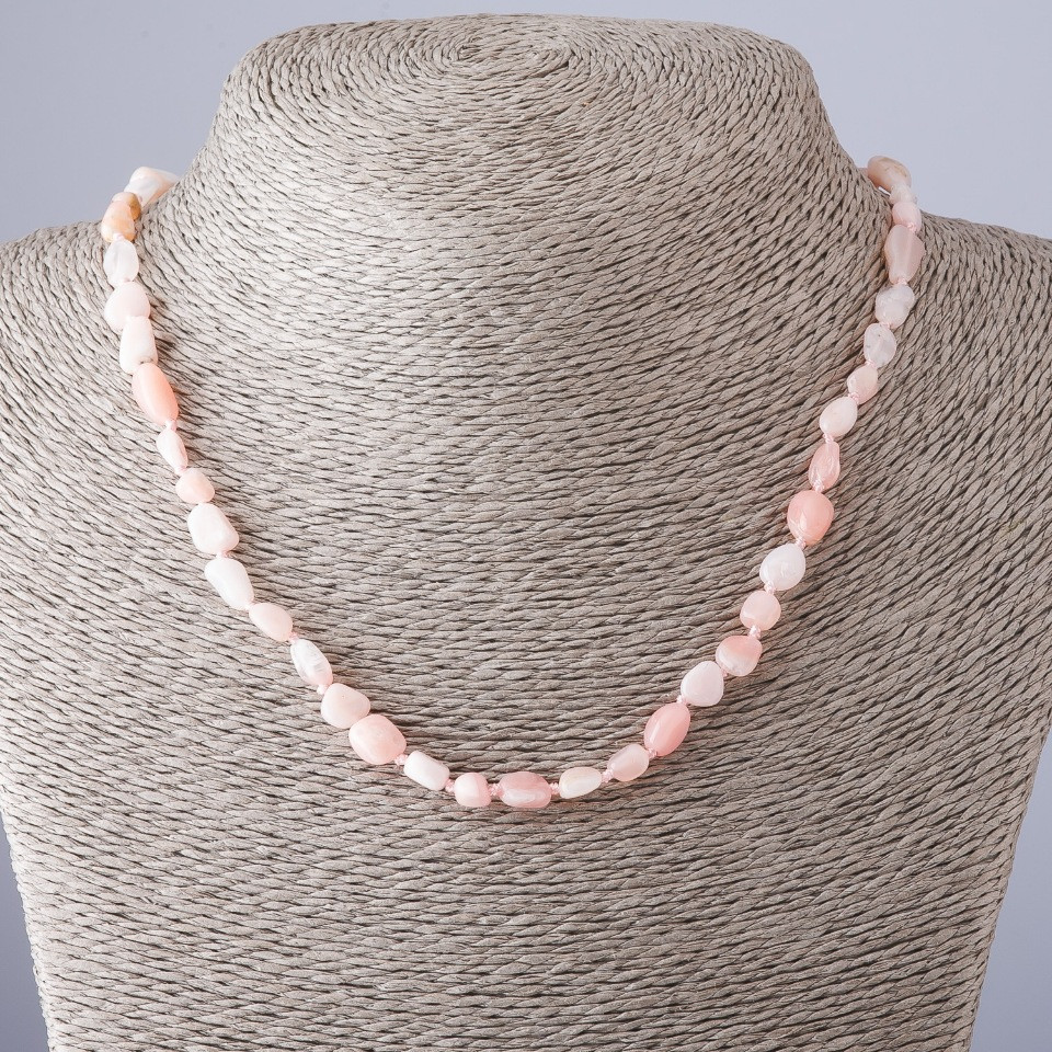 Natural Pink Opal Faceted Necklace, 45 cm length, 4–8 mm beads