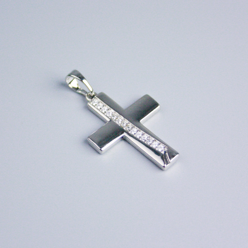 Pendant Xuping Rhodium Cross with White Crystals 24x18 mm+