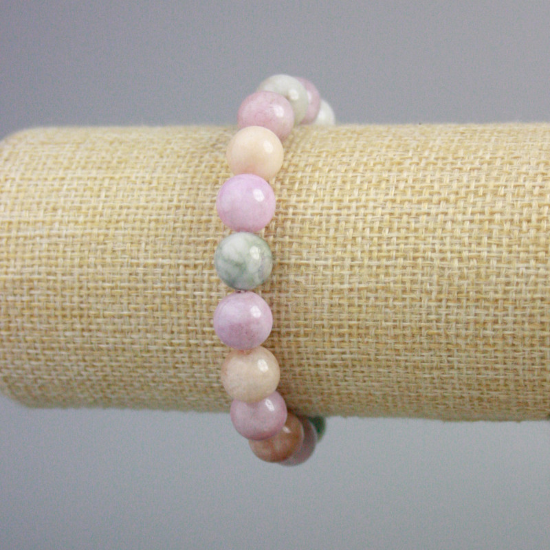 Multicolor Jadeite Bracelet with Smooth Beads, 10mm Diameter ±, 18cm Length ± (Stretch)