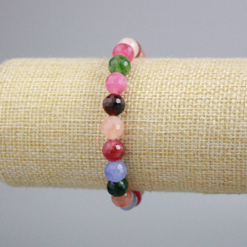 Tourmaline bracelet with a faceted bead, 8 mm diameter, 18 cm length ± (stretch)