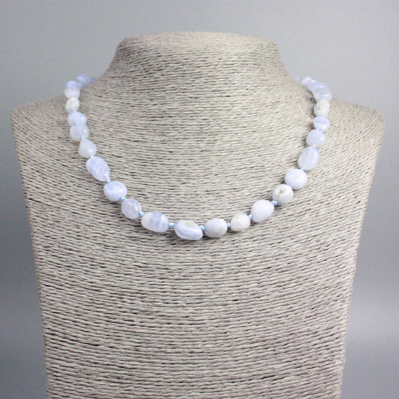 Aquamarine necklace, natural stone, faceted beads, diameter 12x9-8x7 mm +-, length 48 cm +