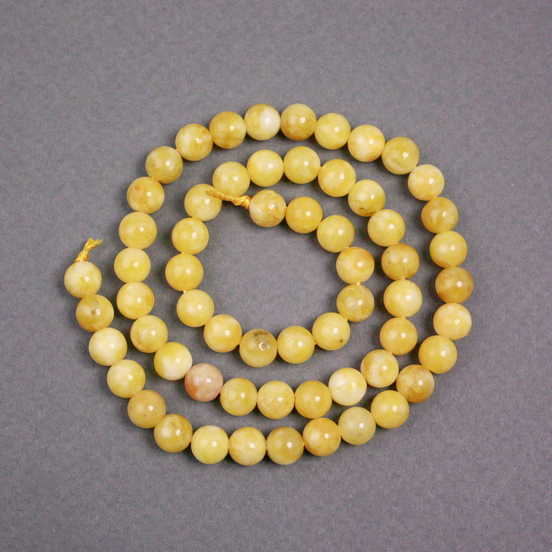 Yellow Jadeite Beads on Thread - Smooth Balls, 6.5 mm Diameter, 38 cm Length